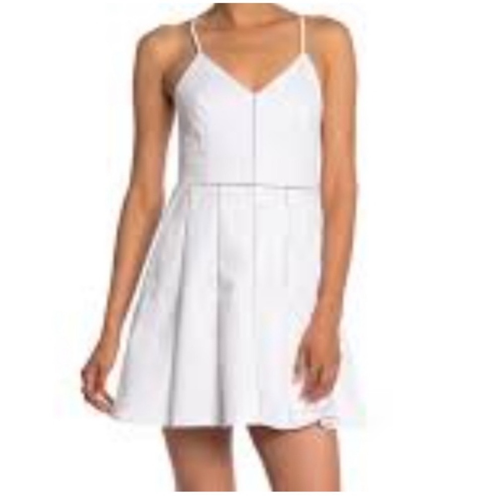 Parker Chic Luxury White Fit and Flare Mini Dress Ladder Lace Sleeveless M